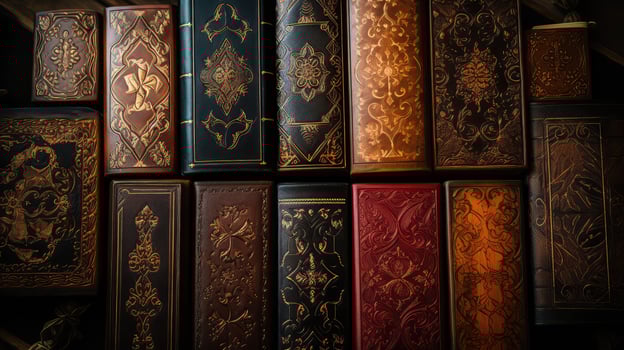 ornate old leather book designs photo