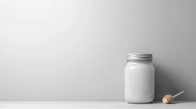 Milk jar and honey stick minimalist photo