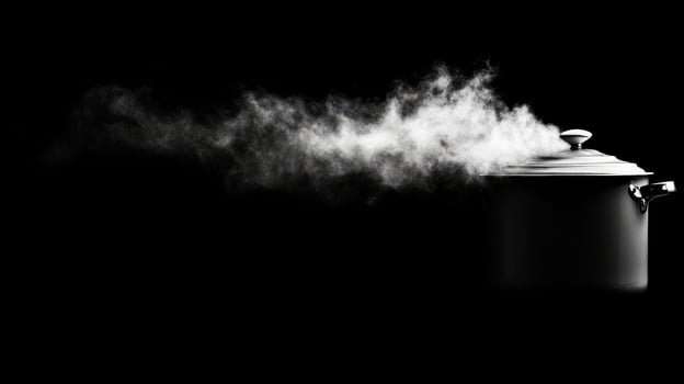 Steaming pot silhouette on black photo