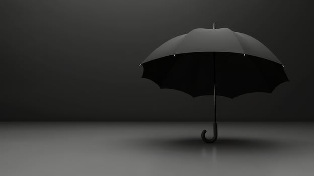 Open black umbrella monochrome photo