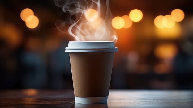 steaming hot coffee to go photo