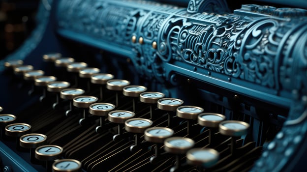 metal blue typewriter photo