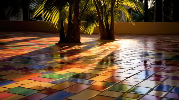 mosaic palm tree shadow overlay photo