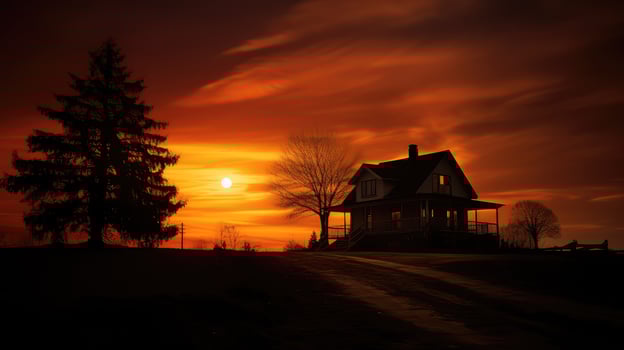 peaceful house silhouette photo