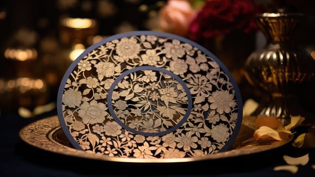 floral invitation black gold photo