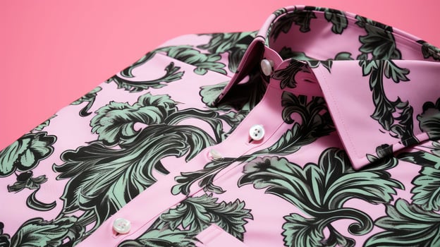 shirt green leaves pink background photo