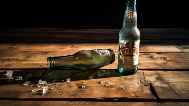 table empty beer bottle photo