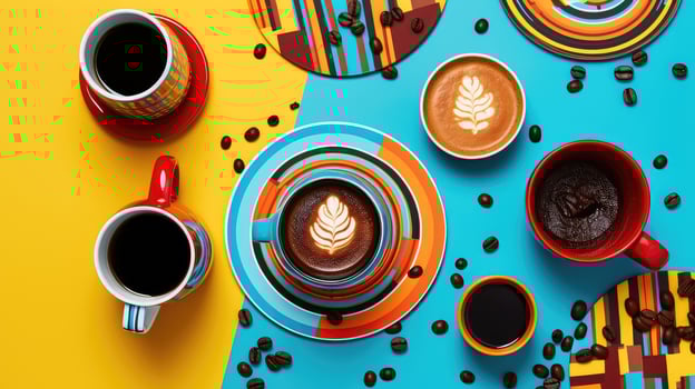 colorful flat lay with coffee photo