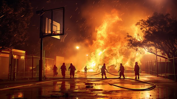 fighters basketball court fire photo