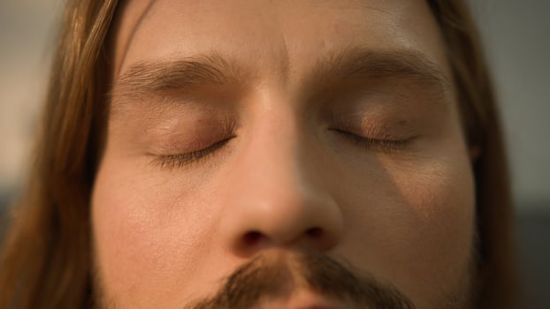Close up male eyes cropped view bearded Caucasian man guy eyes looking at camera look gaze eyesight problem health medicine eye strain vision laser correction healthcare medication insurance human photo
