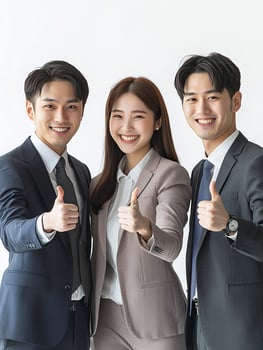 Three business people giving thumbs up photo