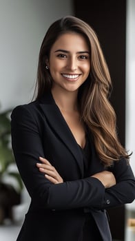 A beautiful woman in a business suit smiling photo