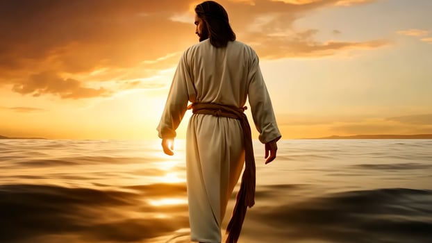 Miracle of Jesus Christ walking on the water. photo
