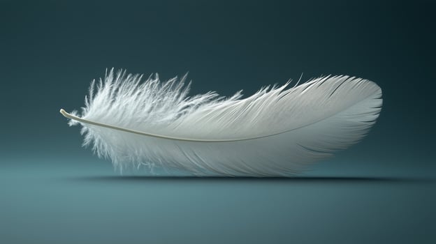 White feather resting on a smooth surface in serene lighting. photo