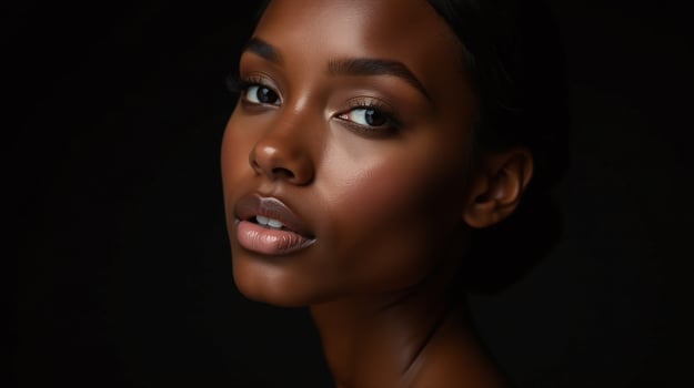 Elegant profile of a person against a dark backdrop. photo