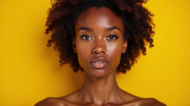 Regal figure against vibrant yellow backdrop. photo