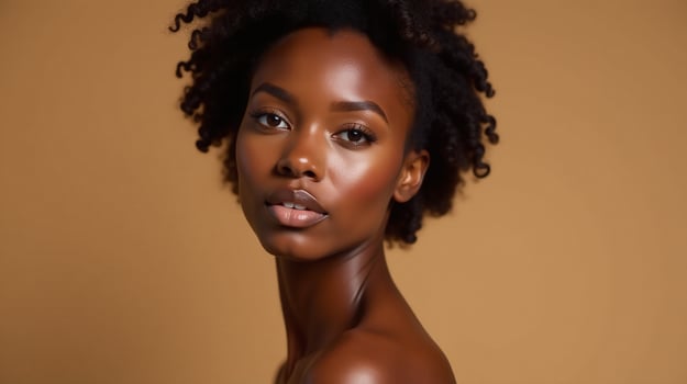 A person with dark skin, curly hair, and a subtle smile. photo