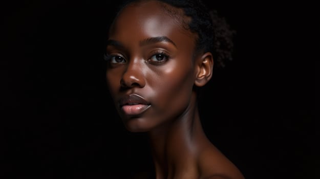 A vibrant portrait against a stark black background. photo