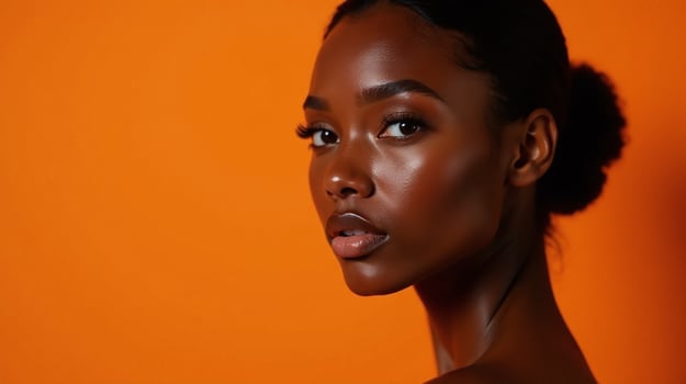 A captivating portrait of elegance against a vibrant orange backdrop. photo