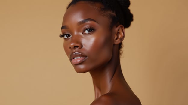 A person with a well-groomed hairstyle and smooth, healthy skin. photo