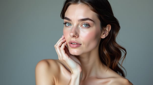 An elegantly poised individual showcases a captivating complexion. photo