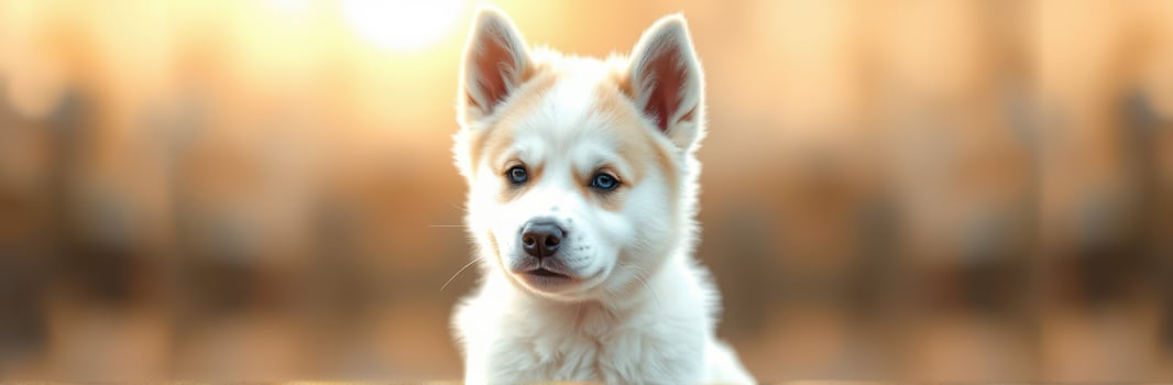 Playful puppy resting in a warm outdoor setting during late afternoon light photo