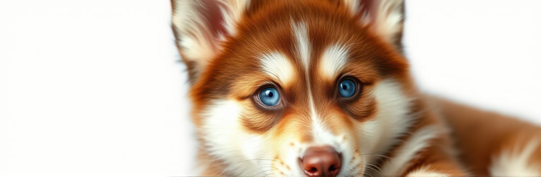 Eyes of a lively husky puppy relaxing indoors with vibrant blue irises and a playful expression photo