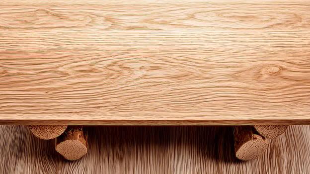 Close-up view of a wooden table showcasing natural grain patterns and rustic legs photo