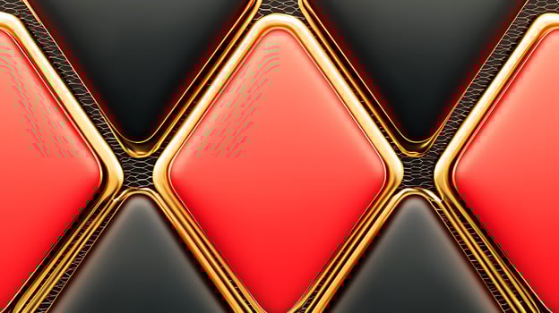 Close-up view of glossy red and black diamond-patterned tiles with golden edges, showcasing texture photo