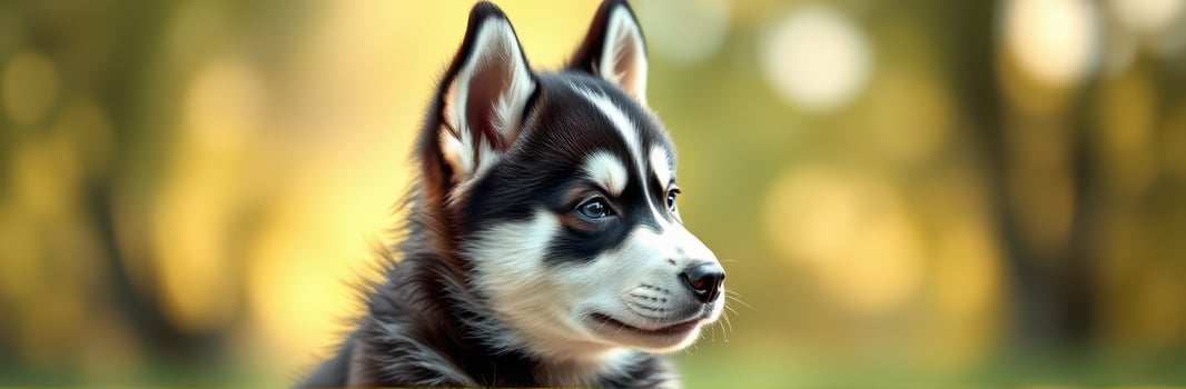 Cute and Adorable Baby Husky Portrait. Furry Puppy with Inquisitive Expression in Nature Photography photo