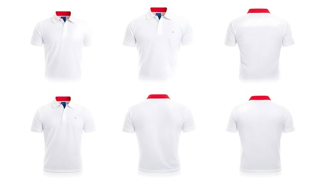 Collection of white polo shirts displayed from multiple angles on a clean background photo