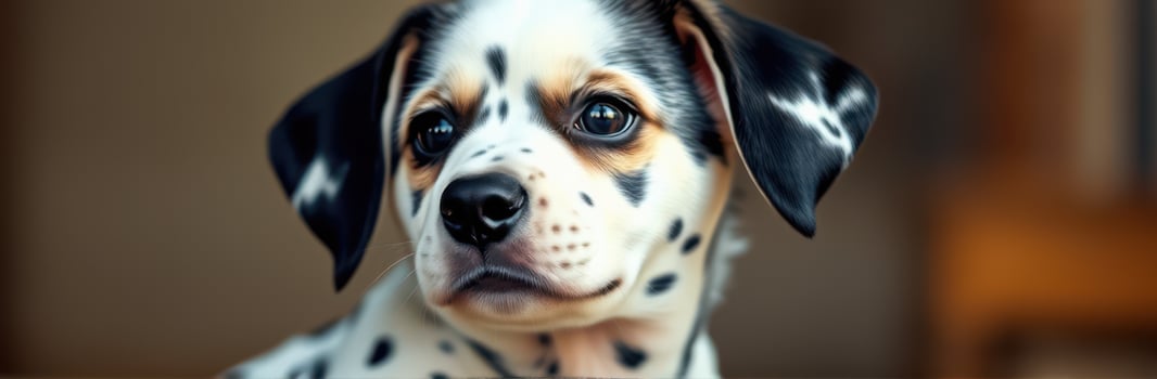 Cute Puppy Dog Portrait with Playful Expression and Bokeh Background - Adorable Domestic Animal Close-Up in Warm Colors photo
