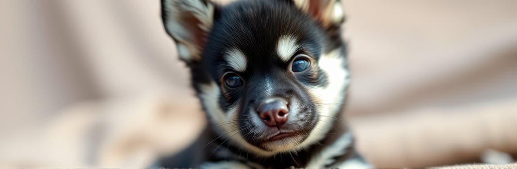 Cute and Adorable Puppy Portrait. Happy Fluffy Dog Close-Up with Sweet Face and Playful Expressions photo