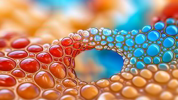 Colorful close-up of bubbles merging in vibrant hues, creating an abstract background effect photo