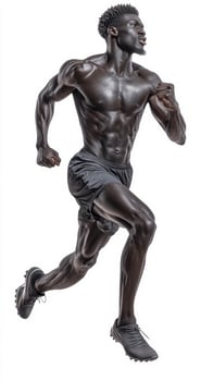 Muscular Black Man Sprints Against White Background photo