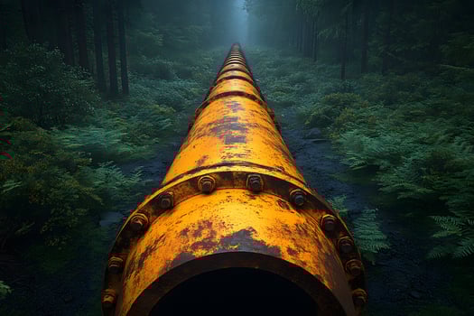 Mysterious Industrial Pipeline Through Dense Forest for Environmental Design photo