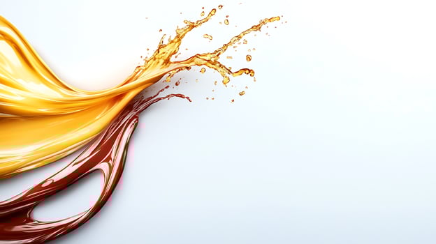 Colorful liquid splashes of yellow, orange, and brown against a clean white background photo