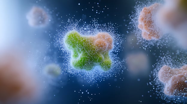 Colorful microscopic cells interacting in a vibrant environment, showcasing biological processes photo