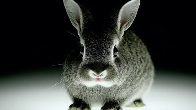 A close-up of a rabbit illuminated from below, showcasing its features against a dark background photo