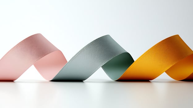 Colorful ribbons in pink, green, and yellow gracefully undulating against a minimalist backdrop photo