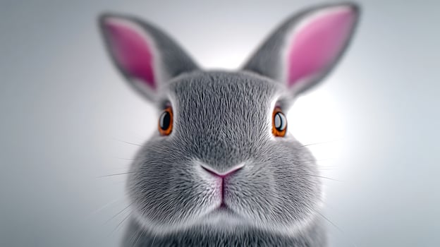 A close-up view of a fluffy gray rabbit with bright eyes against a soft gradient background photo