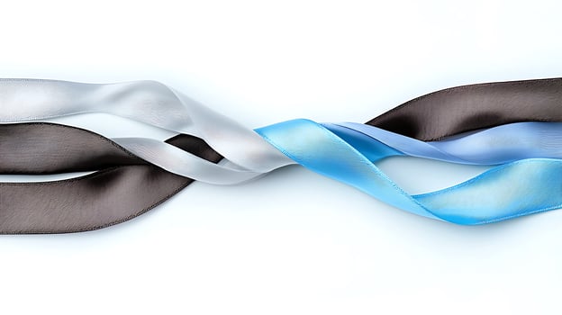 Colorful satin ribbons intertwined on a white background, showcasing texture and elegance photo