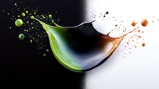 Colorful splash of paint in a dynamic arc against a contrasting black and white background photo