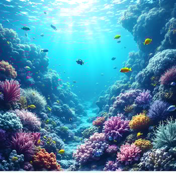 Vibrant Coral Reef Teeming with Marine Life photo