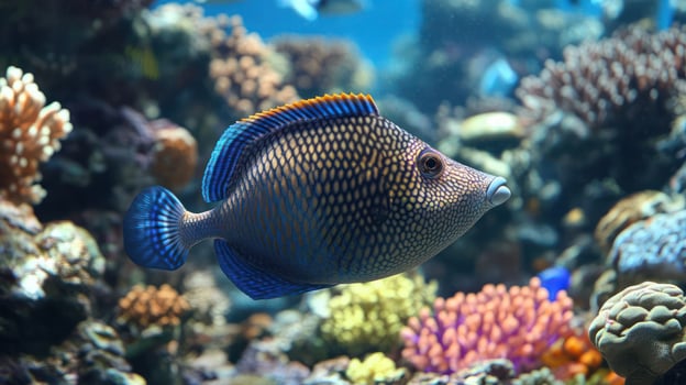 A colorful fish swimming in a coral reef photo