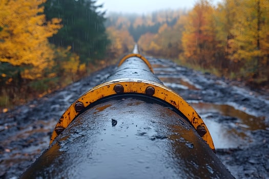 Autumn Pipeline Against Misty Forest - Industrial Infrastructure in Nature's Colors photo