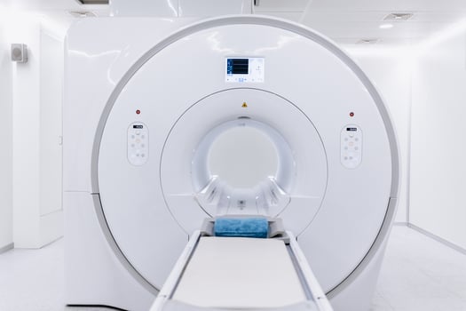 Medical CT or MRI Scan Standing in the Modern Hospital Laboratory. CT Scanner in radiography center. Machine for magnetic resonance imaging in hospital radiology. Banner, medicine technology concept photo