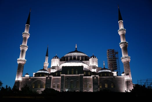 Sultanahmet Blue Mosque at sunset in Istanbul City, Turkiye photo