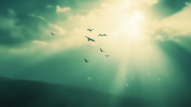 Bright Birds Flying in Celestial Atmosphere photo