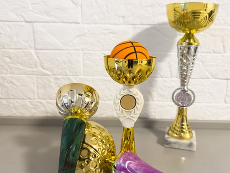 trophies and medals and small balls for competitions photo